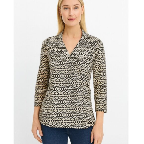 J McLaughlin Shirt Womens Large Long Sleeve V Neck Stretch Pattern Top Blouse - Picture 1 of 5